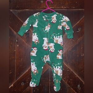Green Kids One Piece with Holiday Print